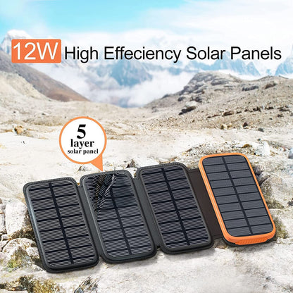 CONXWAN Solar Charger Power Bank – 27000mAh USB C Solar Phone Charger with 3 USB Outputs with 4 Foldable Solar Panels Battery Pack Charger Compatible with Most Smart Phone