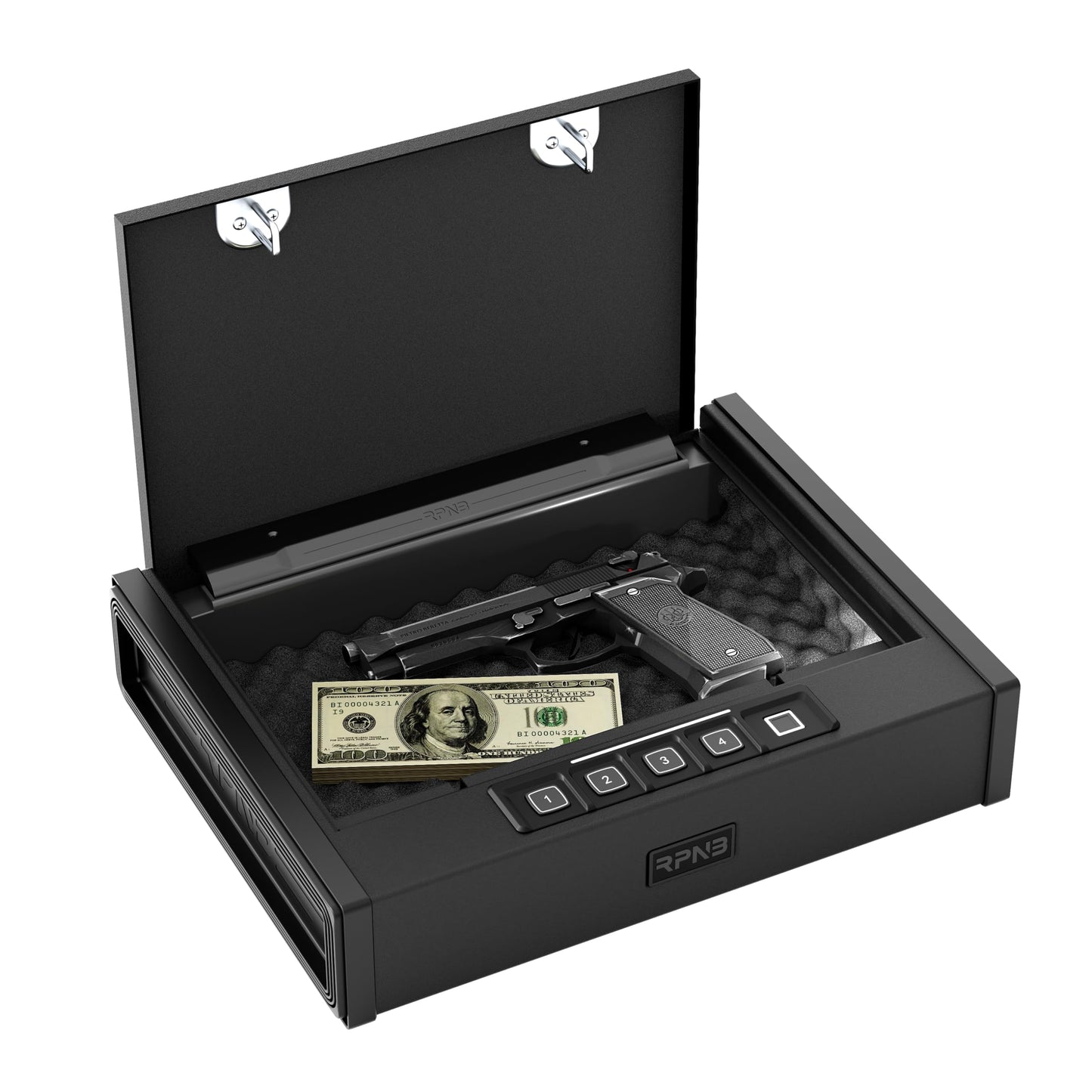 RPNB Gun Safe for Handgun, Pistol Safe with Fingerprint and Digital Keypad, Quick Access Biometric Handgun Safes for Home Nightstand Bedside, Gun Lock Box for 2 Pistols and More