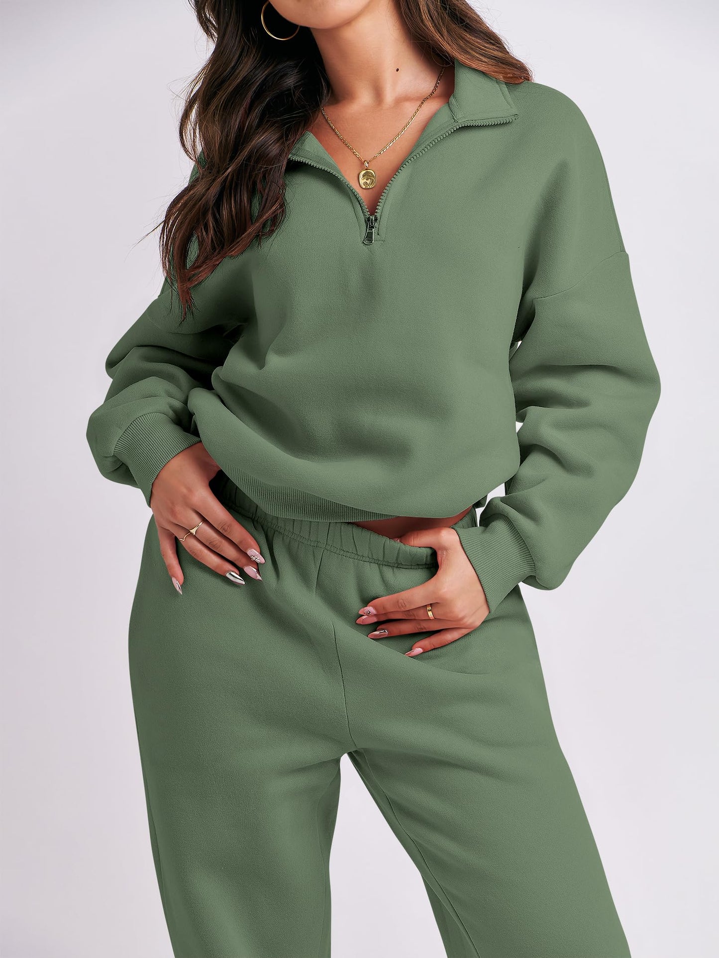 ANRABESS Women 2 Piece Outfits Sweatsuit Oversized Half Zip Sweatshirt Jogger Sweatpants Tracksuit Lounge Set 2025 Clothes