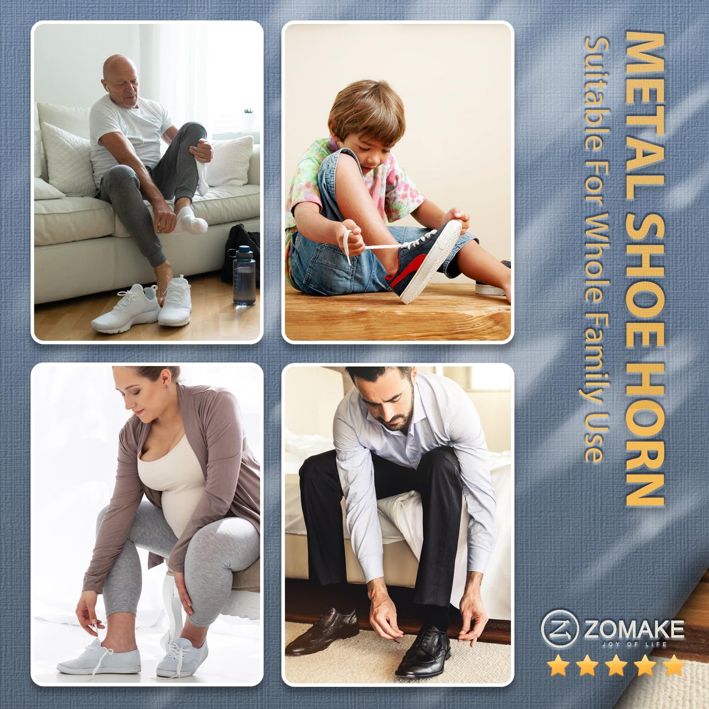 ZOMAKE Shoe Horn Long Handle for Seniors, 16.5 Inch Extra Long Metal Shoehorn for Boots, Men, Women, Kids