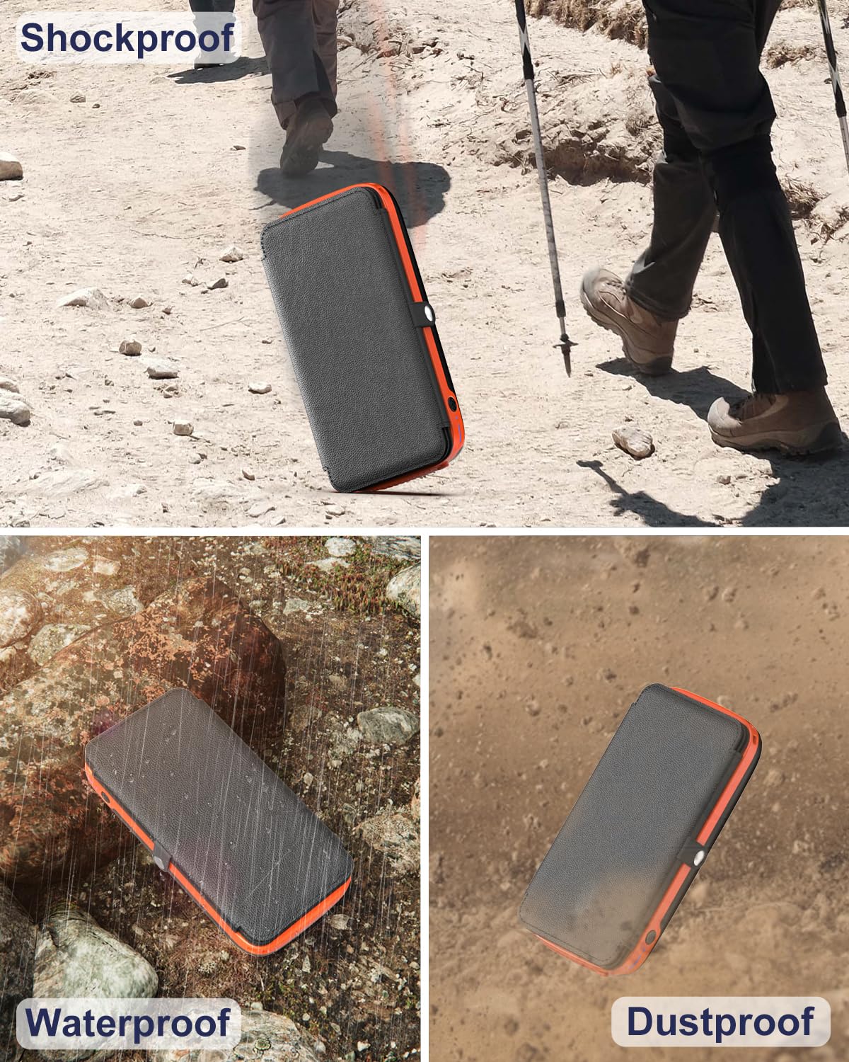 CONXWAN Solar Charger Power Bank – 27000mAh USB C Solar Phone Charger with 3 USB Outputs with 4 Foldable Solar Panels Battery Pack Charger Compatible with Most Smart Phone