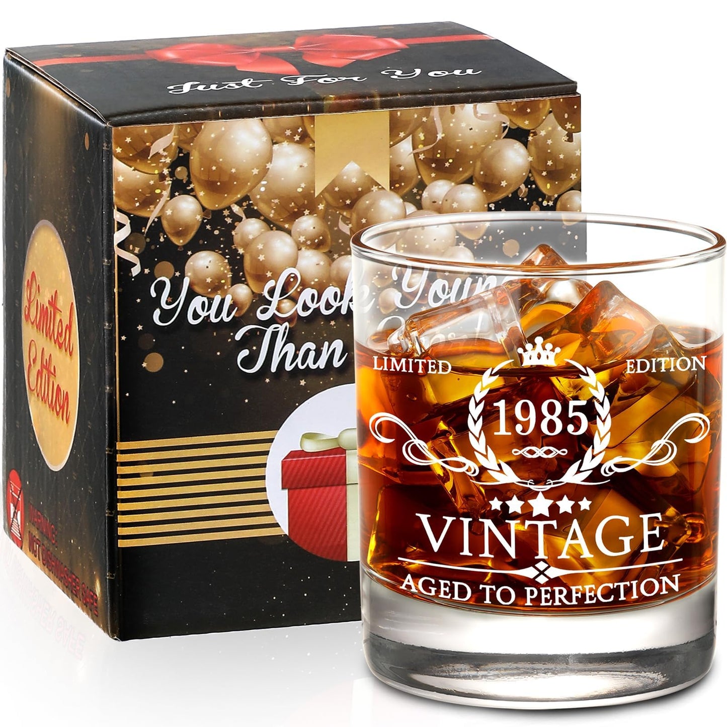 AOZITA 40th Birthday Gifts for Men - 40th Birthday Decorations for Men, Party Supplies - 40th Anniversary Ideas for Him, Dad, Husband, Friends - 11oz Whiskey Glass