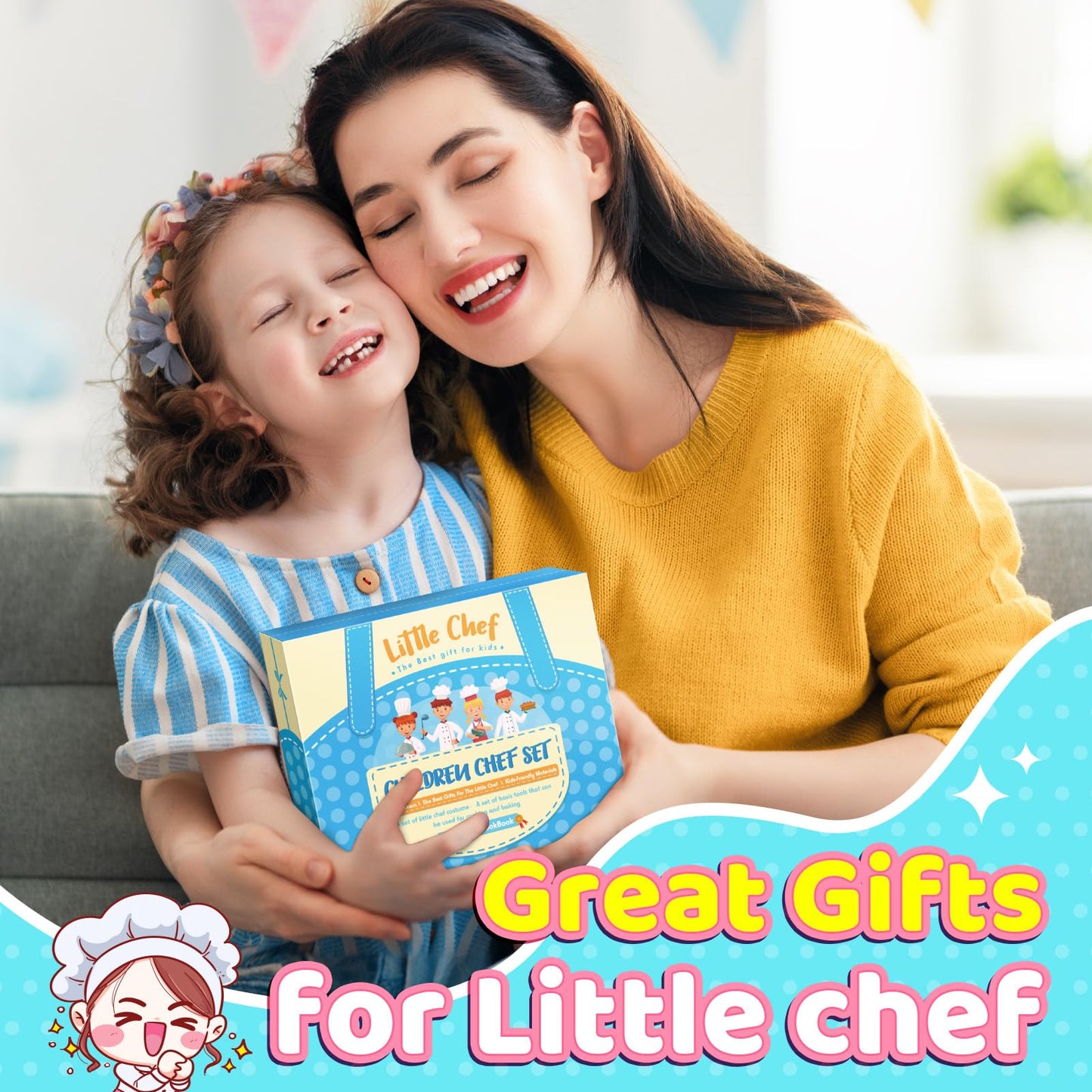 Toyze Birthday Gifts for 3-8 Year Old Girls Cute Stuff Apron for Girls Kids Cooking Sets Toddler Toys Kids Chef Hat and Apron Easter Christmas Stocking Stuffers White-with Cookbook