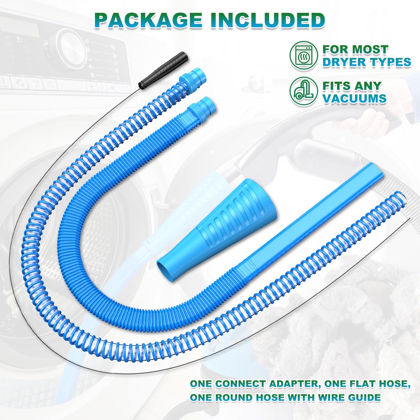 Sealegend 2 Pieces Dryer Vent Cleaner Kit Dryer Lint Vacuum Attachment, Dryer Vent Cleaning Lint Remover 2 Hoses Tools for Home Improvement