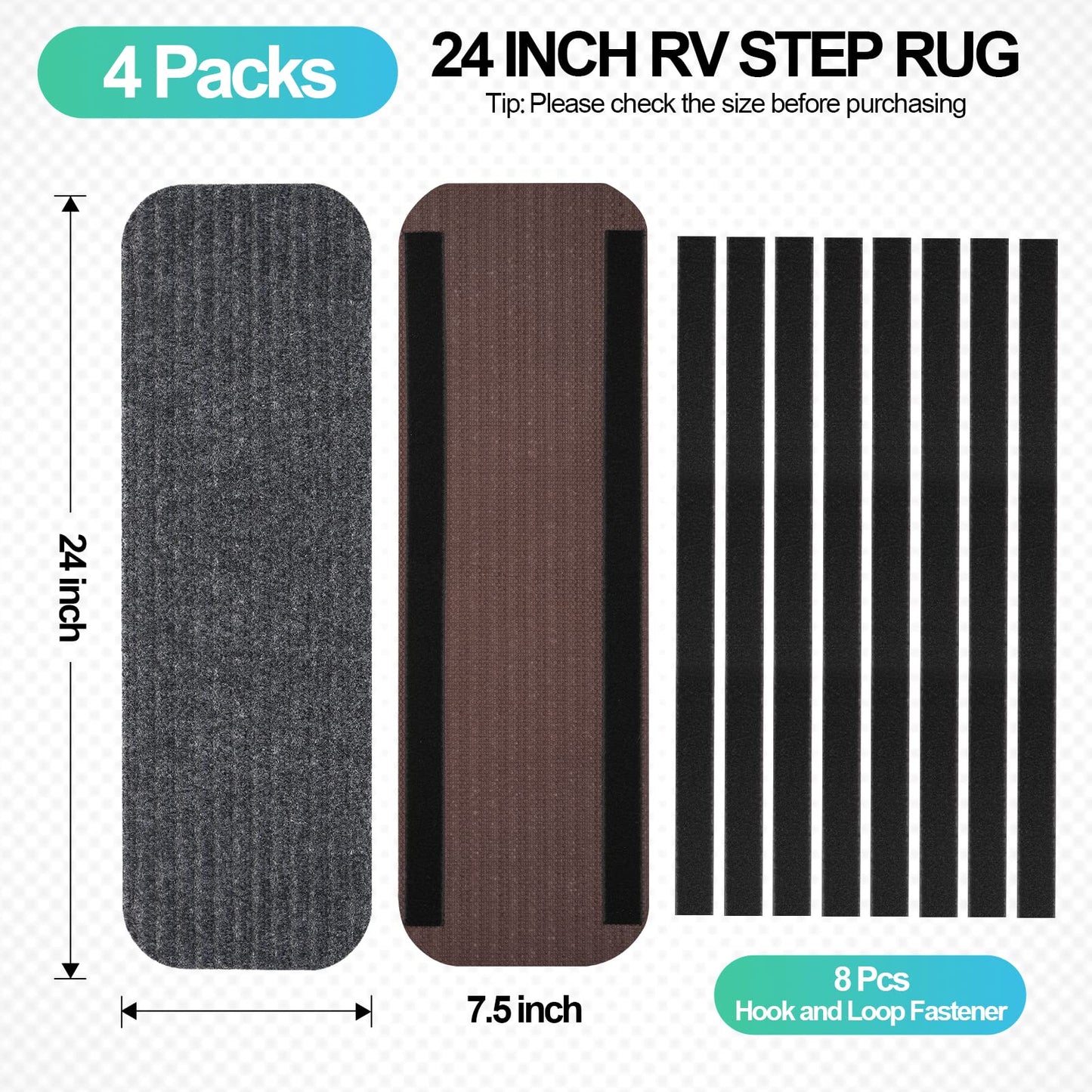 ESUDNT RV Step Covers 4 Pack RV Step Rug, RV Stair Covers Carpets for Mobile Home, Camper, 24 inch Wide (24”*7.5”, Black)