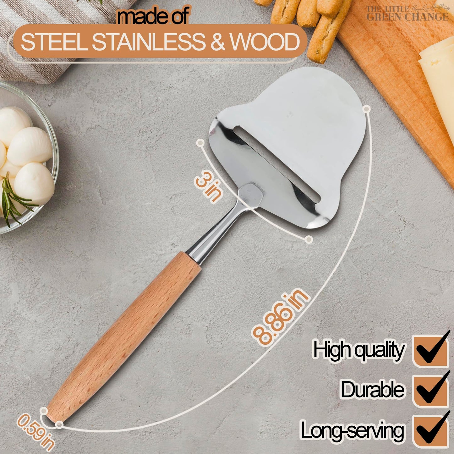 Stainless Steel Cheese Slicer Handheld - Flexible Blade Cheese Planer with Wooden Handle for Smooth, Precise Slicing —Durable, Easy-to-Clean Cutter for Block and Hard Dairy | Easy Slicing and Cutting