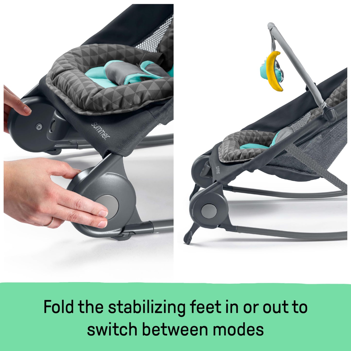 Summer Infant 2-in-1 Bouncer & Rocker Duo (Gray and Teal) Convenient and Portable Rocker and Bouncer for Babies Includes Soft Toys and Soothing Vibrations