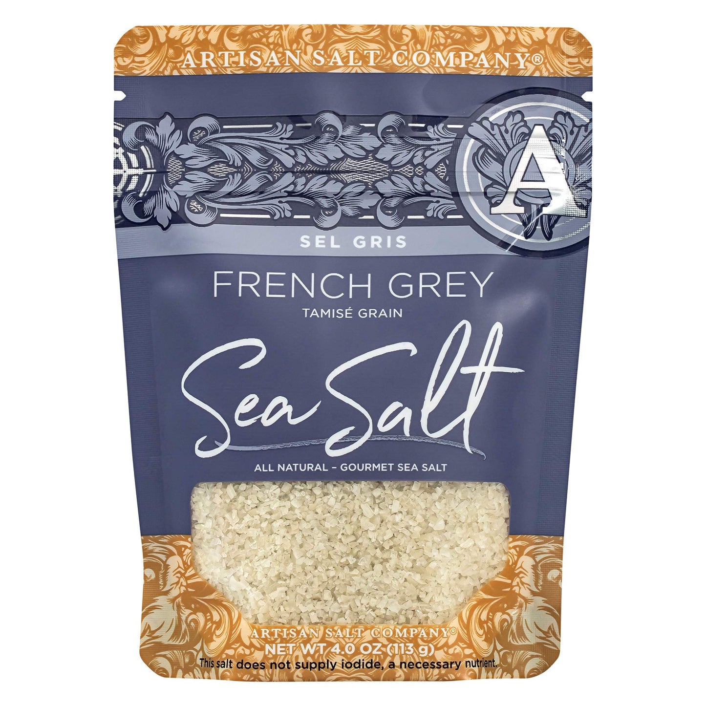 Artisan Salt Company Sel Gris French Grey Sea Salt, Tamisé Grain, Zip-Top Pouch, 4 Ounce