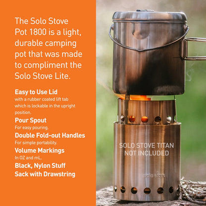 Solo Stove Pot 1800 Stainless Steel Companion Pot great Cookware for Backpacking Camping Survival Backpacking Kitchen and Cooking simple Equipment Set & Accessories for Hiking Campfires and Adventure