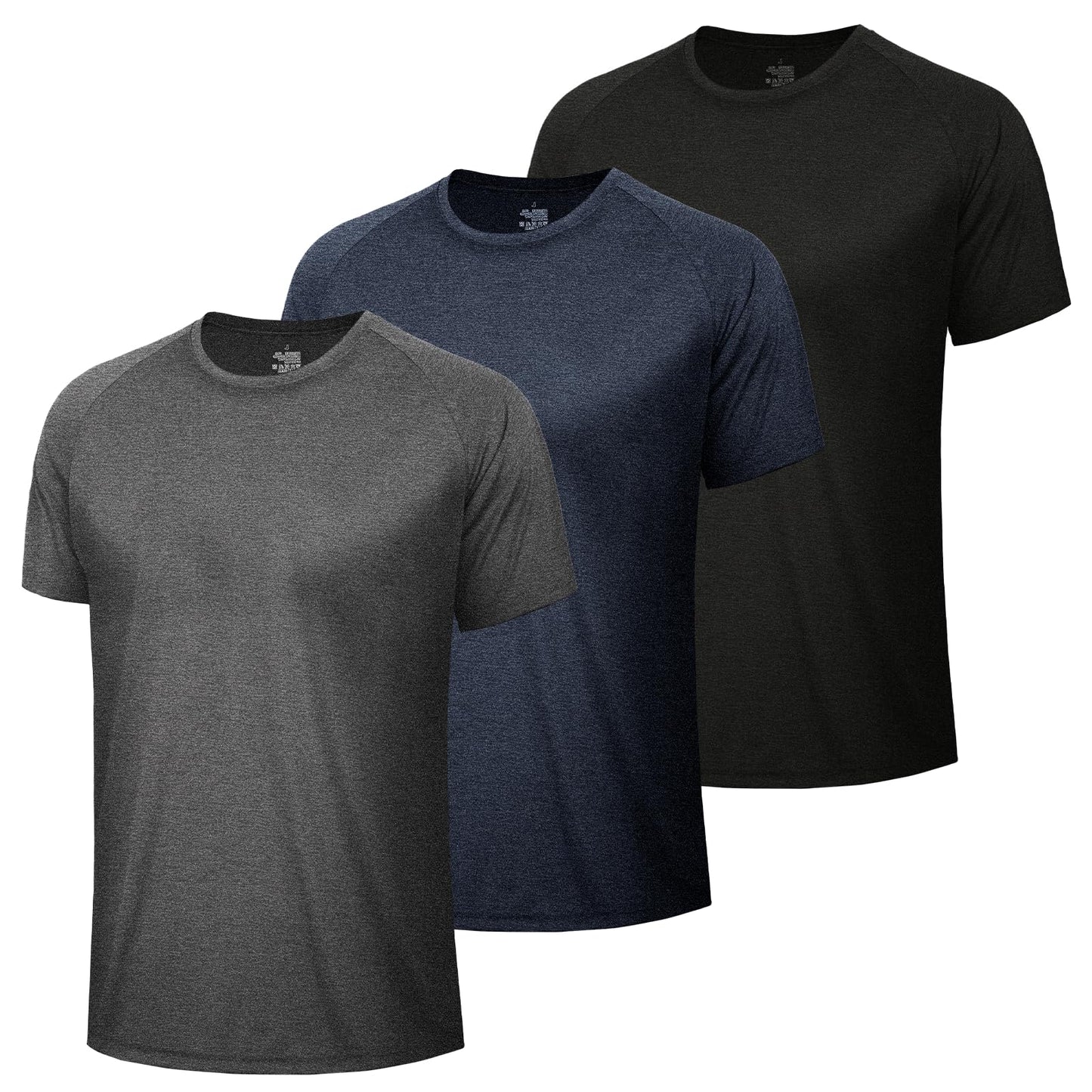 BOOJO 3 Pack Workout Mens Shirts - Quick Dry Causal Moisture Wicking Work Gym Athletic Short Sleeve for Basketball Running