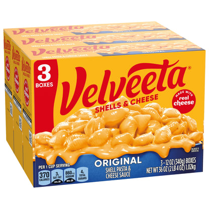 Velveeta Shells & Cheese Original Shell Pasta & Cheese Sauce, 3 ct Pack, 12 oz Boxes
