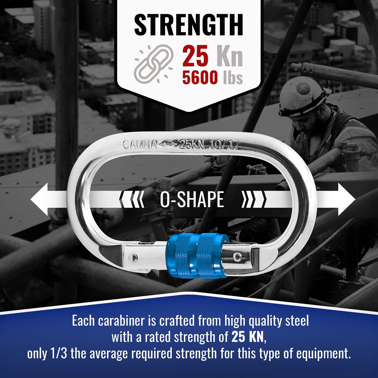 XTEK Climbing Carabiner 25kN – Heavy Duty Steel Locking Carabiner Clip – Large O-Shape Oval Caribeaner for Rock Climbing, Mountaineering, Rappelling – CE/UIAA Certified Climbing Gear