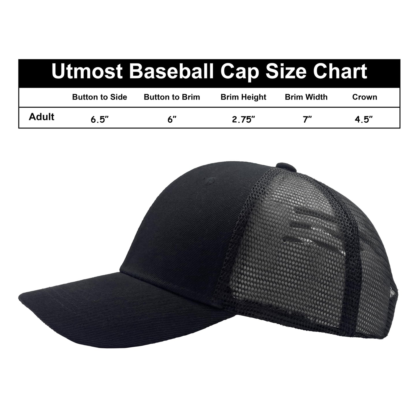 Utmost Structured Baseball Cap with Adjustable Closure - Performance Hat for Outdoor Activities and Custom Embroidery (1pc Black/Mesh)
