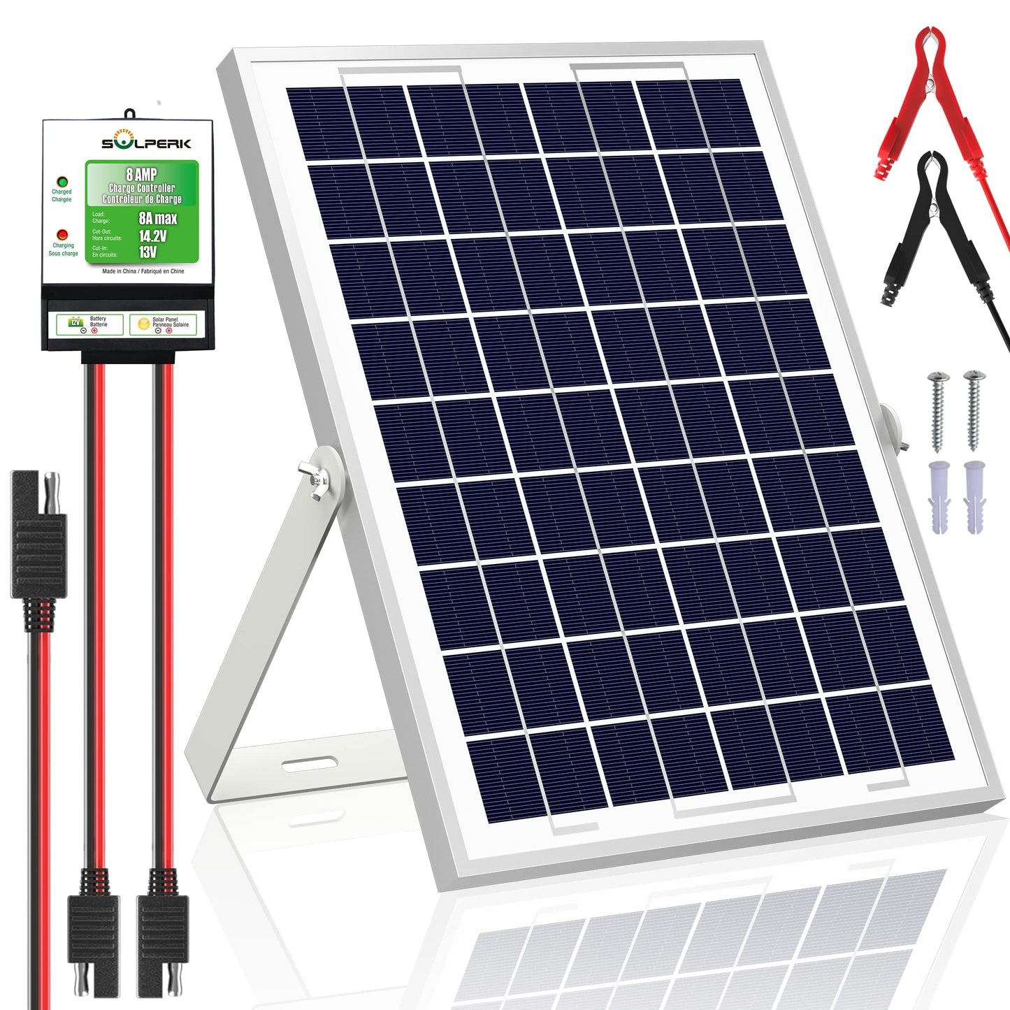 SOLPERK 10W Solar Panel，12V Solar Panel Charger Kit+8A Controller，Suitable for Automotive, Motorcycle, Boat, ATV, Marine, RV, Trailer, Powersports, Snowmobile etc. Various 12V Batteries. (10W Solar)