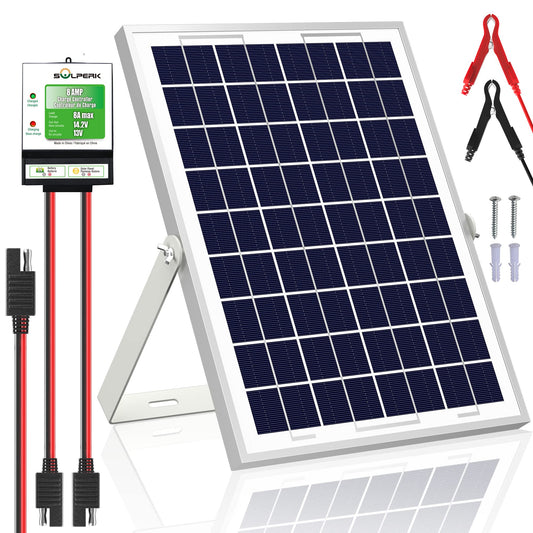 SOLPERK 10W Solar Panel，12V Solar Panel Charger Kit+8A Controller，Suitable for Automotive, Motorcycle, Boat, ATV, Marine, RV, Trailer, Powersports, Snowmobile etc. Various 12V Batteries. (10W Solar)