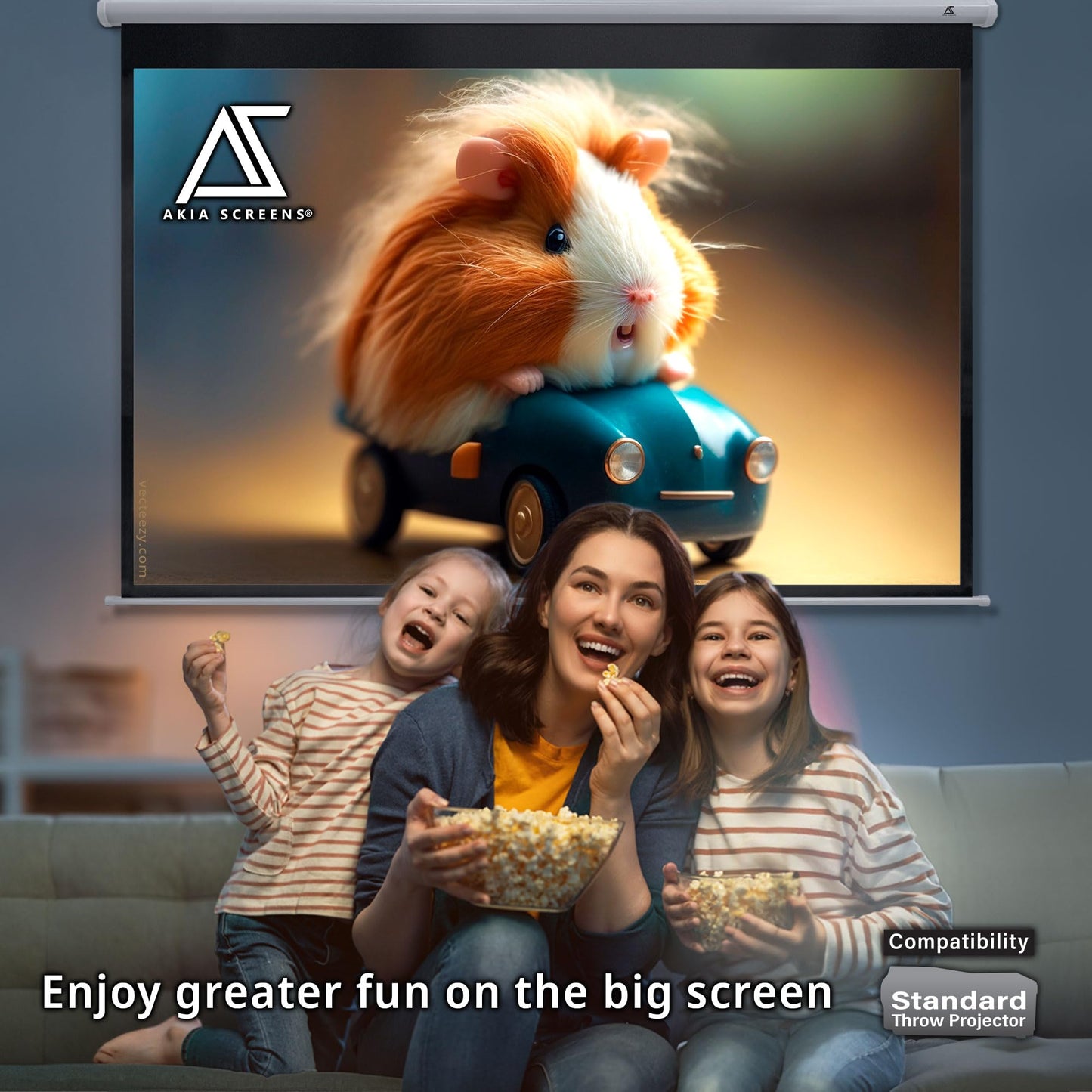 Akia Screens 100 inch Projector Screen Pull Down Manual B 4:3 or 92" 16:9, 95" 16:10 8K 4K HD 3D Ceiling Wall Mount White Portable Projection Screen for Indoor Movie Home Theater Office AK-M100V1