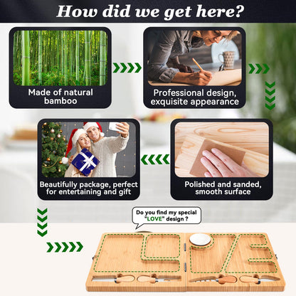 UTCG Bamboo Charcuterie Board Set - Large Folding Cheese Board with Knife Set - Unique White Elephant Gift, House Warming Gift, Wedding Gifts - 22.8 x 11.4 Inches