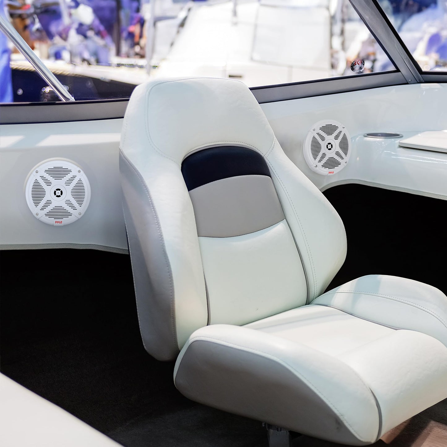 Pyle 6.5 Inch Marine Speakers (Pair) - 2-way IP-X4 Waterproof and Weather Resistant Outdoor Audio Dual Stereo Sound System with 600 Watt Power and Low Profile Design - Pyle PLMR652W (White)