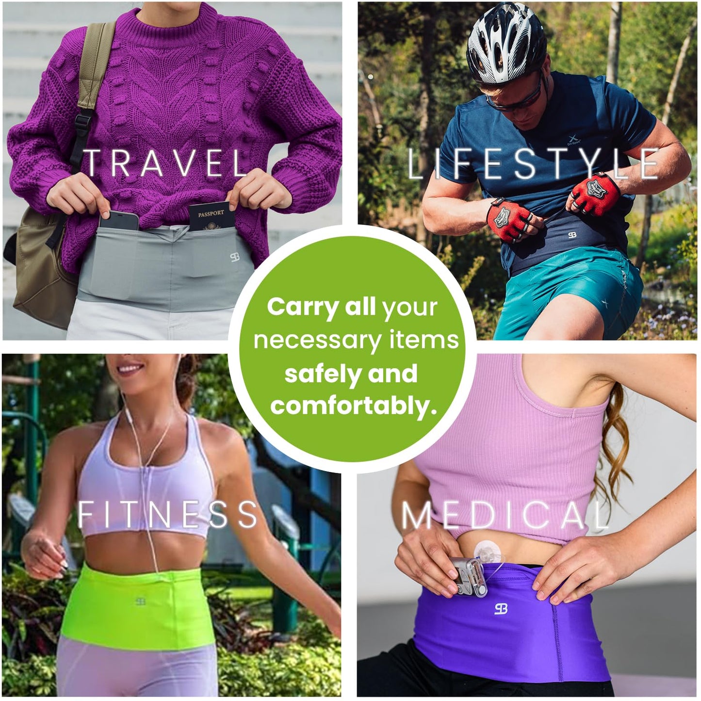 Unisex Travel Money Belt, Running Belt, Fanny and Waist Pack with Large Security Pockets and Zipper, Fits All Size Phones Passport and More