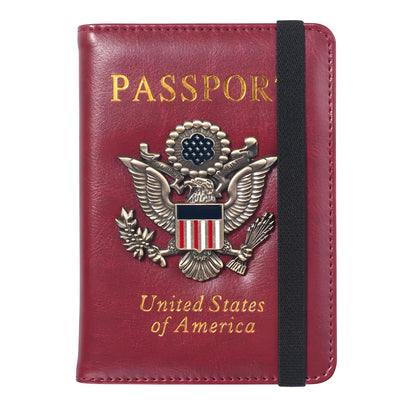 FACATH Passport Holder for Travel Passport Cover for Men Passport Wallet Case With 3D Metal Badge Protector Leather Card Case RFID Blocking Women Travel Accessories Document Organizer (Wine Red)