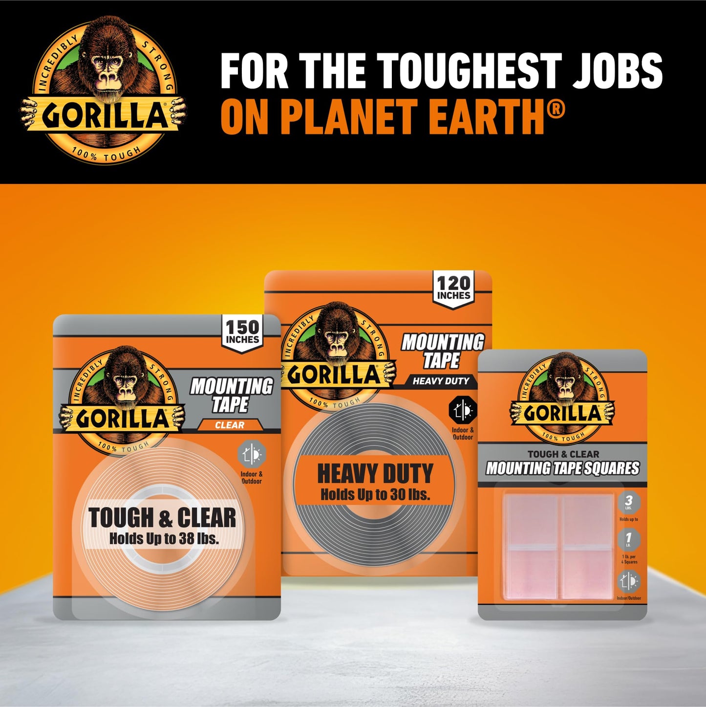 Gorilla Tough & Clear Double Sided Mounting Tape, Clear Tape, 1" x 150" (Pack of 1) - Weatherproof for Indoor or Outdoor