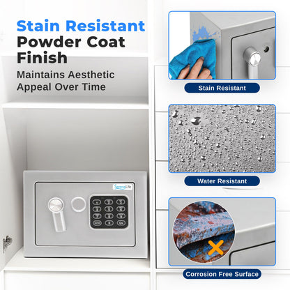 SereneLife Heavy Duty 9.1 x 6.7' Electronic Safe Box | Digital Touch Pad Lockbox with Code 2 Keys | Small Safe Box for Home/Office, Secure Cash, Jewelry, Firearms | Wall/Floor Mountable