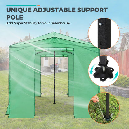 EAGLE PEAK 12x8 Portable Large Walk-in Greenhouse Instant Pop-up Fast Setup Indoor Outdoor Plant Gardening Green House Canopy, Front Roll-Up Zipper Entry Doors and Roll-Up Side Windows, Green