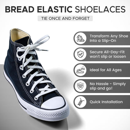 Bread Elastic Shoelaces – Tie Once, Slip On – Stretch Shoelaces That Look Real for Sneakers, Boots & Everyday Wear, Cloud White, 45"