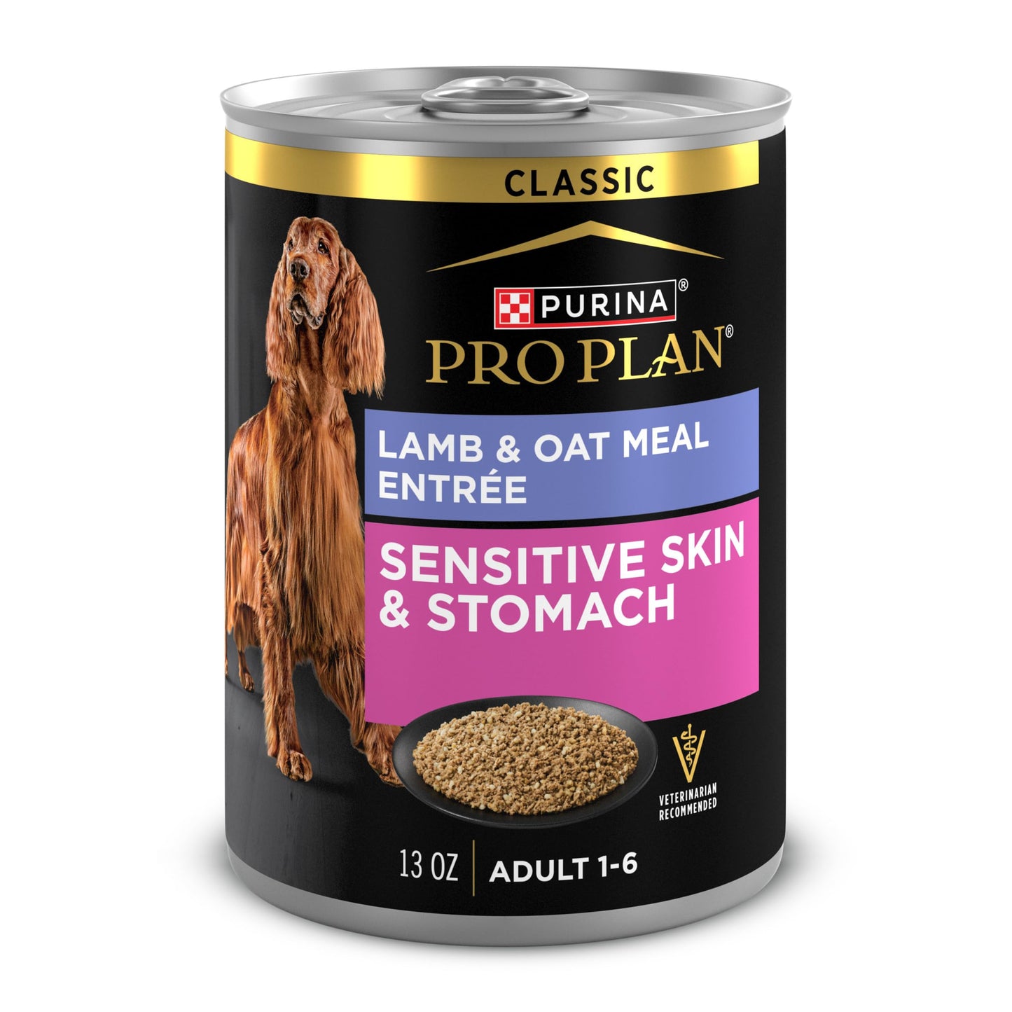 Purina Pro Plan Sensitive Skin and Stomach Dog Food Wet Classic Pate Lamb and Oat Meal Entrée - (Pack of 12) 13 oz. Cans