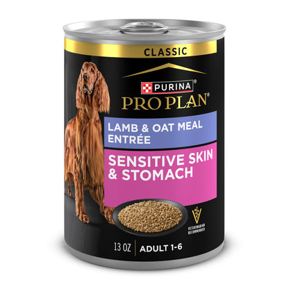Purina Pro Plan Sensitive Skin and Stomach Dog Food Wet Classic Pate Lamb and Oat Meal Entrée - (Pack of 12) 13 oz. Cans