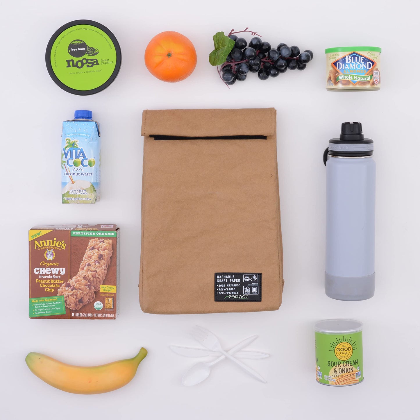 ZENPAC Small Brown Lunch Bag, Reusable & Washable Kraft, Leakproof Sack for Work, School, Picnic, Food, Beverages, Snacks, Travel, 8.5x4.5x12 Inches