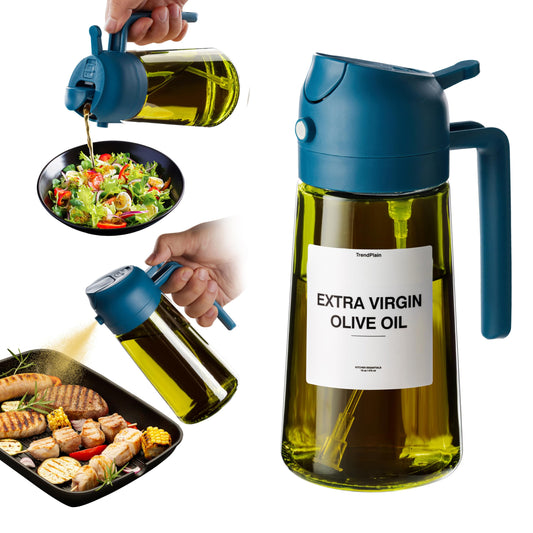 TrendPlain - Original 16oz/470ml Olive Oil Dispenser Bottle for Kitchen Gadgets and Air Fryer Accessories - Olive Oil Sprayer for Cooking w/Stickers - Navy