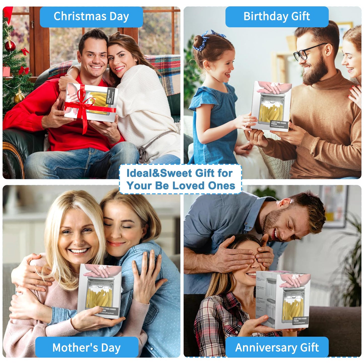 French Fry Cutter 4-in-1 – Potato Cutter for Fries, Onion Dicer, Food Chopper & Apple Slicer – Manual Hand Vegetable Cutter with 4 Blades