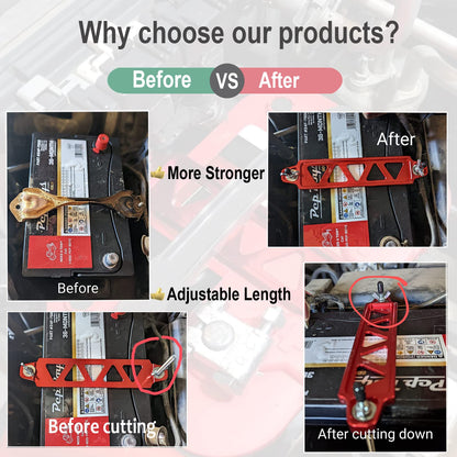 Battery Hold Down Bracket, Aluminum Alloy Battery Tie Down Bracket, Battery Tray for Car Battery Mount Bracket Hold Lock Accessories, Car Battery Lock Down- with 10inches J Bolts (Black)