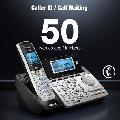 VTech DS6151-2 2 Handset 2-Line Cordless Phone System for Home or Small Business with Digital Answering System & Mailbox on Each line, Silver