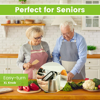 Spring Chef Stainless Steel Can Opener - Manual with Soft Grip Handles, Easy Turn, Heavy Duty Hand Can Openers for Seniors with Smooth Edge - Magnetic Lid Remover - Black