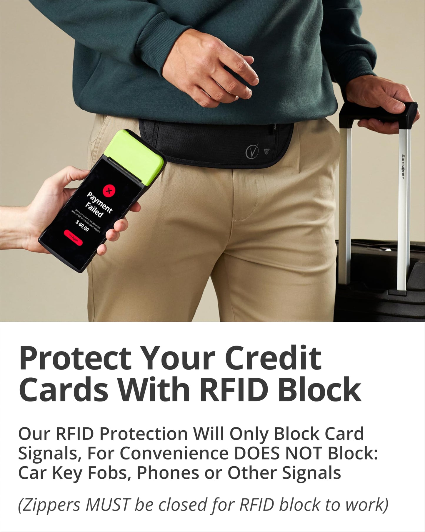 Vantamo Hidden Money Belt For Extra Safety, RFID Protected Ultra-Thin Fanny Pack, 2 Compartment Money Bag Fits Passport & Phone to Protect Valuables, Black Fanny Pack for Traveling & Hiking