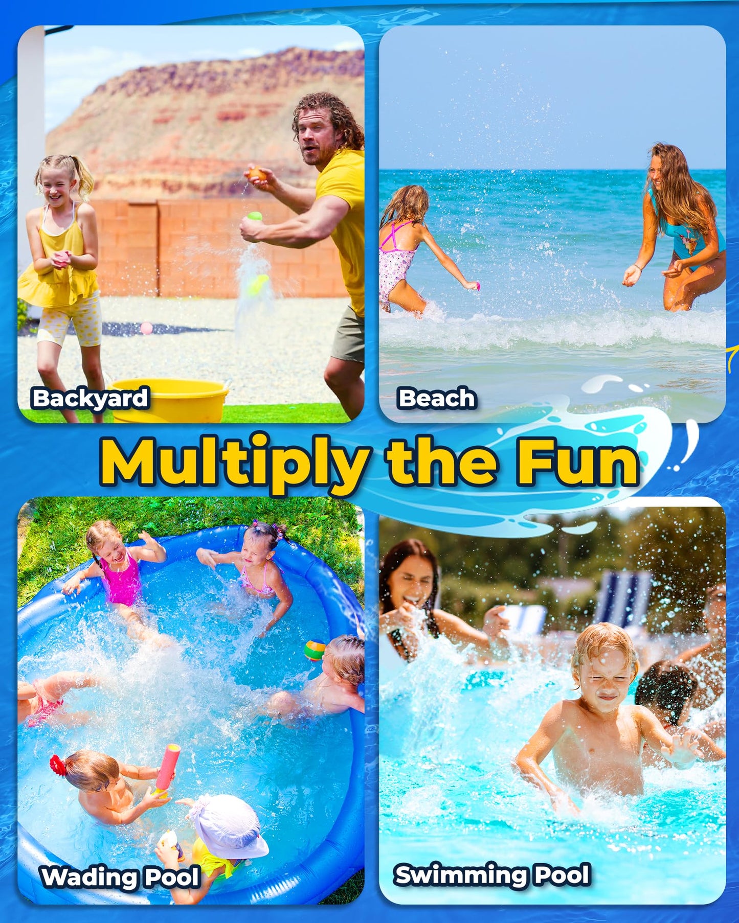 SOPPYCID Magnetic Reusable Water Balloons for Kids, Refillable Water Balls Quick Fill for Pool, Outdoor Games for Beach, Summer Toys for Kids 4-10 (10Pack)