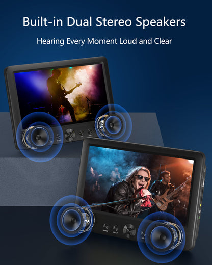 WONNIE 10.5" Two DVD Players Dual Screen for Car Portable CD Player, Play a Same or Two Different Movies with Two Mounting Brackets, 5-Hour Rechargeable Battery, Support USB/SD Card Reader