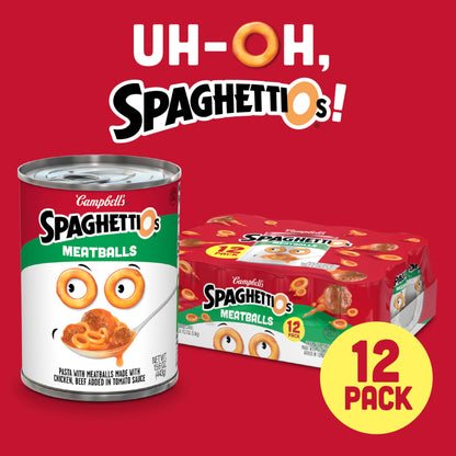 SpaghettiOs Canned Pasta with Meatballs, Healthy Snack for Kids and Adults, 15.6 OZ Can (Pack of 12)