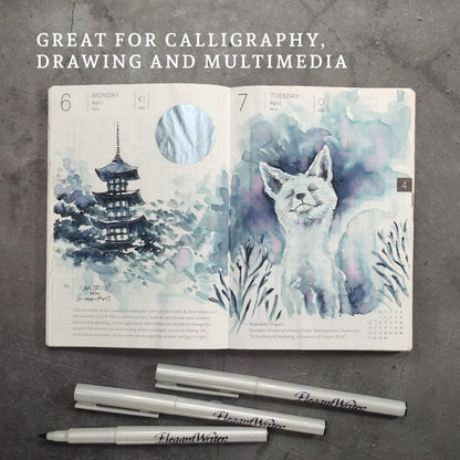 Speedball Elegant Writer Acid-Free Non-Toxic Water Based Calligraphy Marker, Chisel Tip, Assorted Size, Black, Set of 4