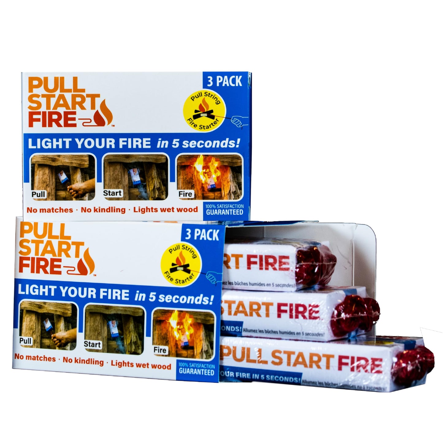 Pull Start Fire Pull String Firestarter | No Matches Required, Fire Starts in Seconds | for Campfires, Grill, Fireplace, BBQ | Lights Wet Wood, Easy to Use, Food Safe and Weather Resistant | 6 Pack