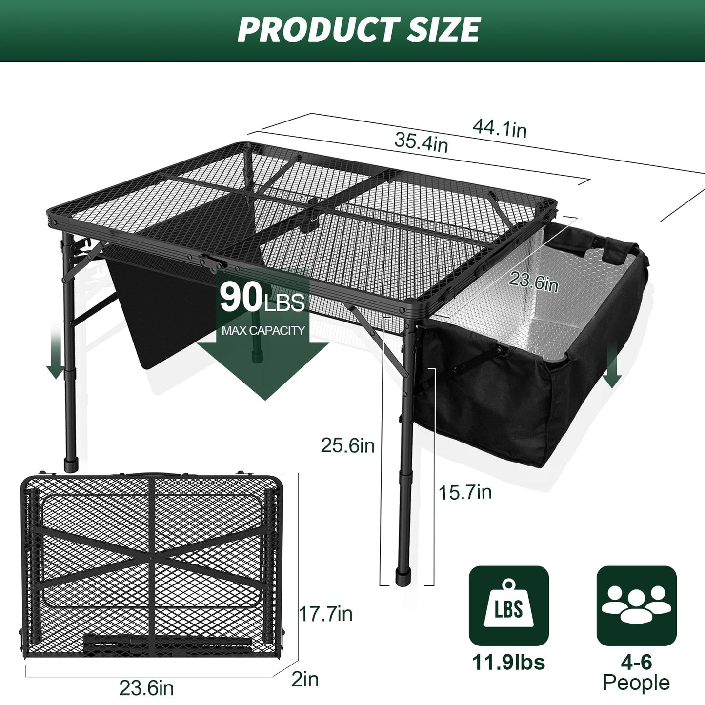 WildFinder Portable Folding Grill Table with Sink for Outdoor, Lightweight Aluminum Frame Folding Grill Stand Picnic Table Camping Cooking BBQ, RV Picnic,2 Heights Adjustable(Black)