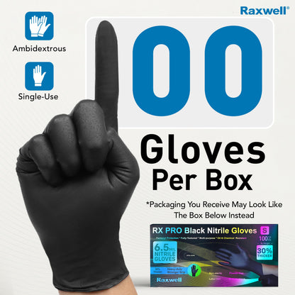 Raxwell Heavy Duty Disposable Gloves Latex Free | 6.5 Mil Black Nitrile Gloves Large | 100 Count Powder Free & Chemical Resistant | Food Grade, Food Safe | For Janitors, Kitchens, Mechanics & More