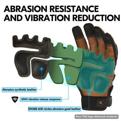 Vgo... 1-Pair High Dexterity Water Repellent Goat Leather Heavy Duty Mechanic Glove,Rigger Glove,Anti-Vibration,Anti-Abrasion,Touchscreen (Size M,Brown,GA8954)