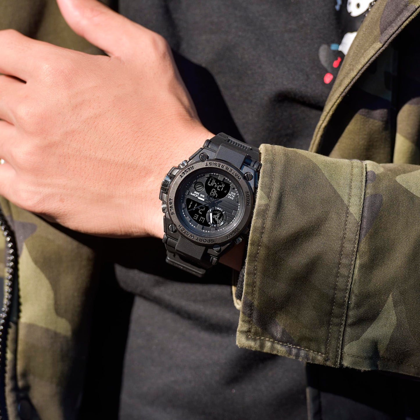 Yihou Men's Military Watch Outdoor Sports Electronic Watch Tactical Army Wristwatch LED Stopwatch Waterproof Digital Analog Watches