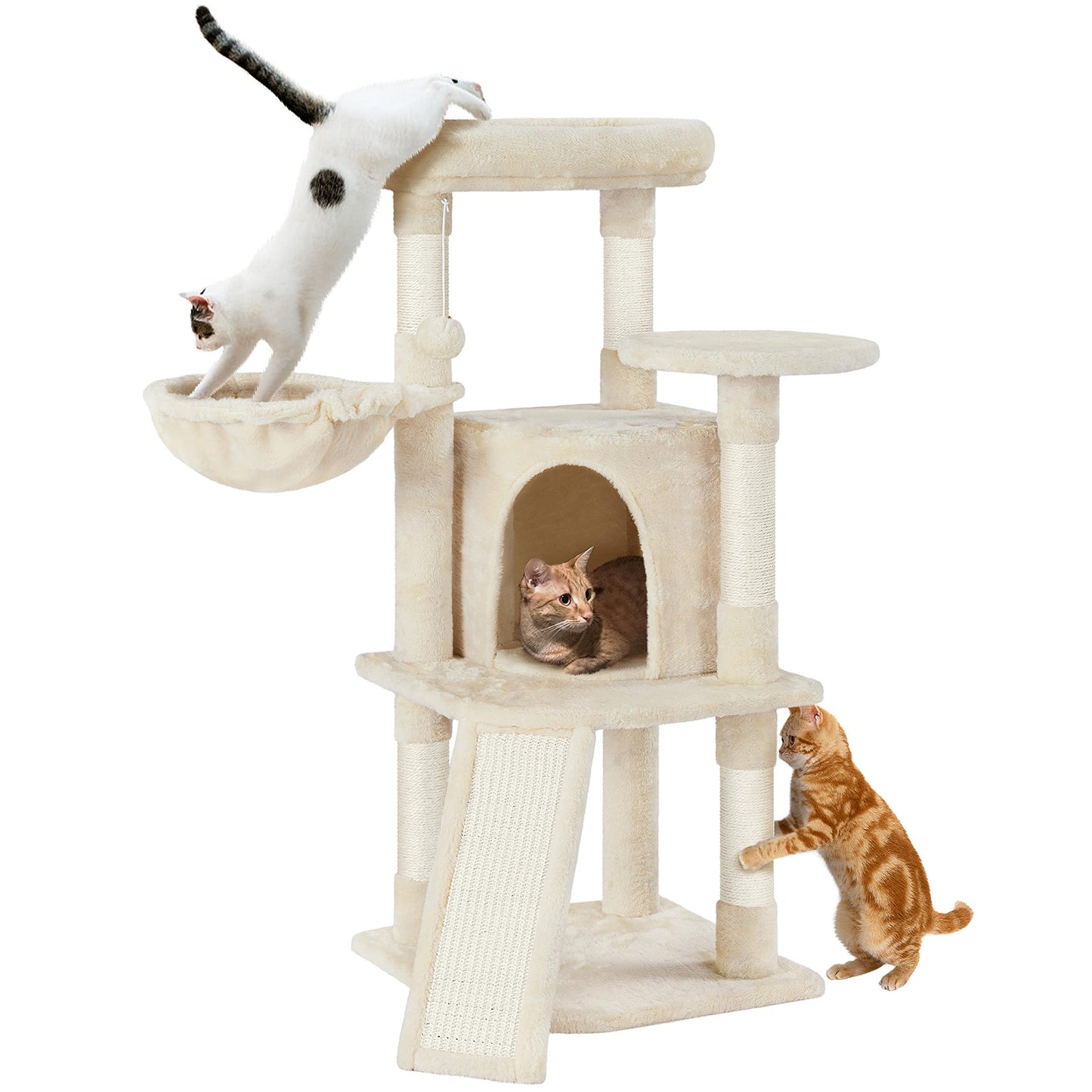 Yaheetech Cat Tree, 42in Play Tower for Indoor Cats, Kitten House with Large Perch & Scratching Posts & Cozy Condo & Scratching Ramp, Cat Furniture Activity Center, Beige