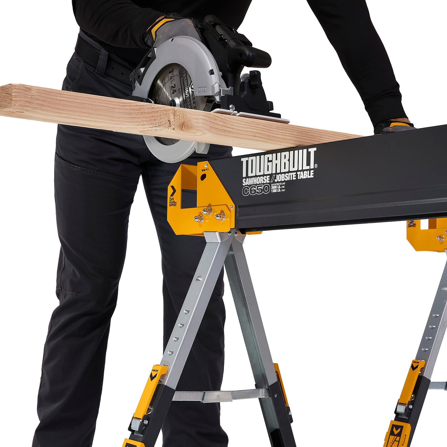 ToughBuilt - Folding Sawhorse/Jobsite Table - Sturdy, Durable, Lightweight, Heavy-Duty, 100% High Grade Steel, 1300lb Capacity, Pivoting Feet, Adjustable Height Legs - (TB-C650) 1-Pack