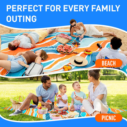 Everlasting Comfort Extra Large Beach Blanket Waterproof & Sandproof - 128" x 108"/10.7ft x 9ft - Lightweight Beach Mat, Picnic Mat, Camping Blanket for 10 People - Ideal for Festivals - Orange