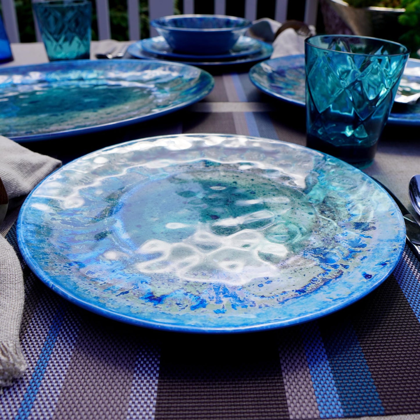 Certified International Radiance Teal Melamine 11" Dinner Plate, Large, Multicolor, Set of 6